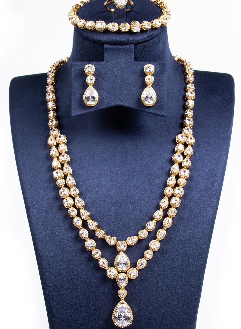 Mark Fairwhale Double layer Water Drop Bridal Necklace Simple, Exquisite, Elegant Multi layer Necklace Four Piece Set - Image 1