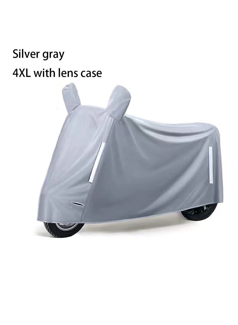 Generic Silver Gray Bicycle Cover + Mirror Cover Waterproof Outdoor Bicycle Rain Cover With Keyhole Storage Bag (4XL )  - Image 1