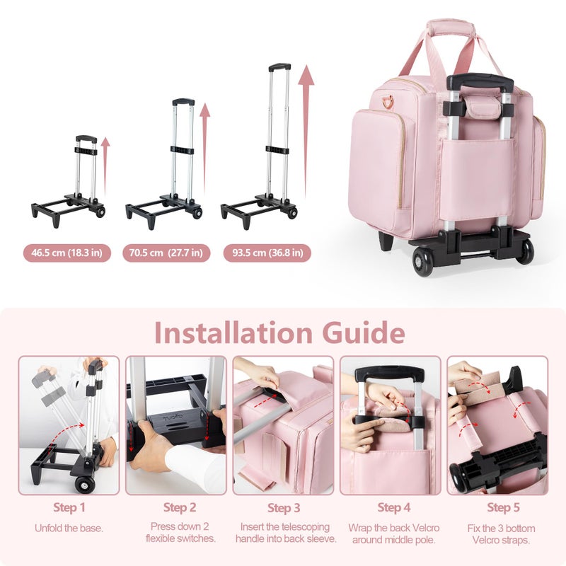Prokva Rolling Makeup Case with 4 Removable Bags, Professional Makeup Train Case with Wheels, Makeup Artist Travel Bag with Brushes Storage Section, Pink (Patent Design) - Image 5