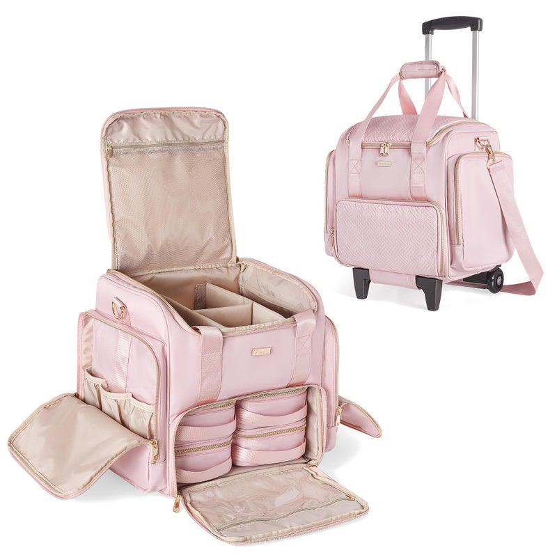 Prokva Rolling Makeup Case with 4 Removable Bags, Professional Makeup Train Case with Wheels, Makeup Artist Travel Bag with Brushes Storage Section, Pink (Patent Design) - Image 1