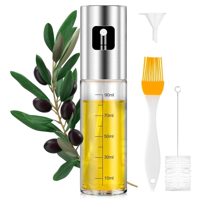 OIL SPRAY BOTTLE 100ML STAINLESS STEEL OLIVE OIL DISPENSER LEAKPROOF OIL BOTTLE WITH ACCESSORIES OIL SPRAYER FOR COOKING BBQ SALAD AND AIR FRYER