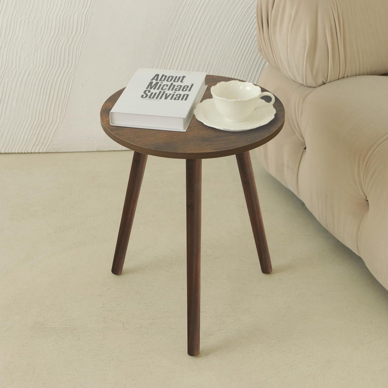 AWASEN Round Side Table, Small End Table for Living Room, Modern Wood Accent Coffee Side Table with Wood Legs for Small Space, Easy Assembly, Rustic Brown - Image 1