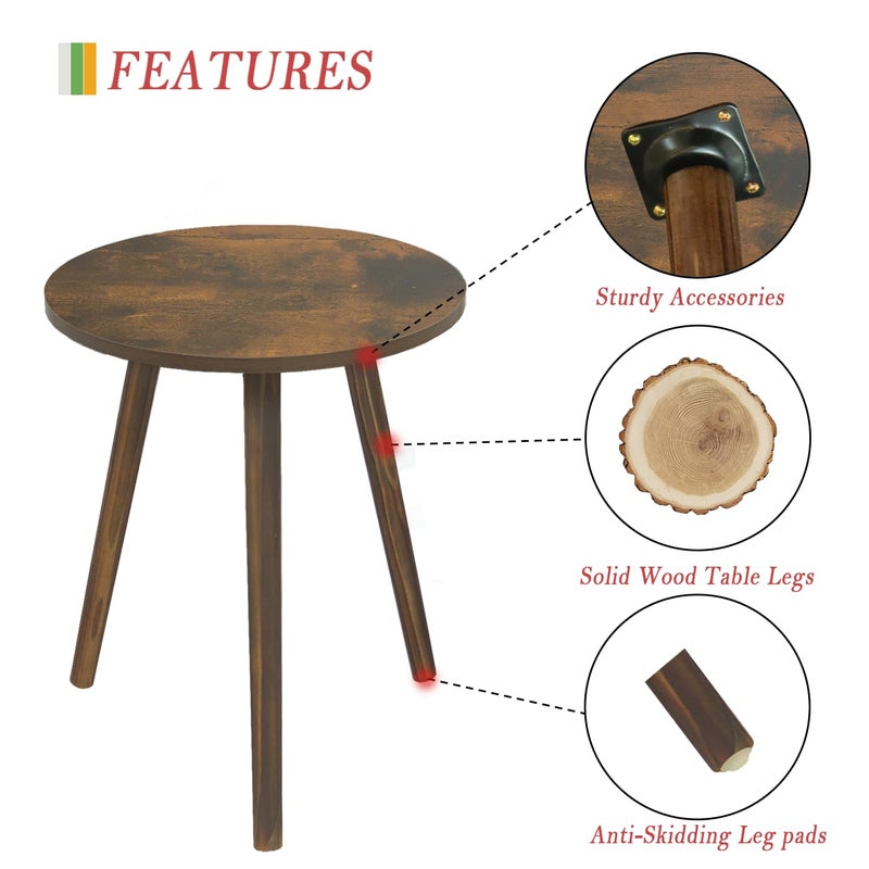 AWASEN Round Side Table, Small End Table for Living Room, Modern Wood Accent Coffee Side Table with Wood Legs for Small Space, Easy Assembly, Rustic Brown - Image 3