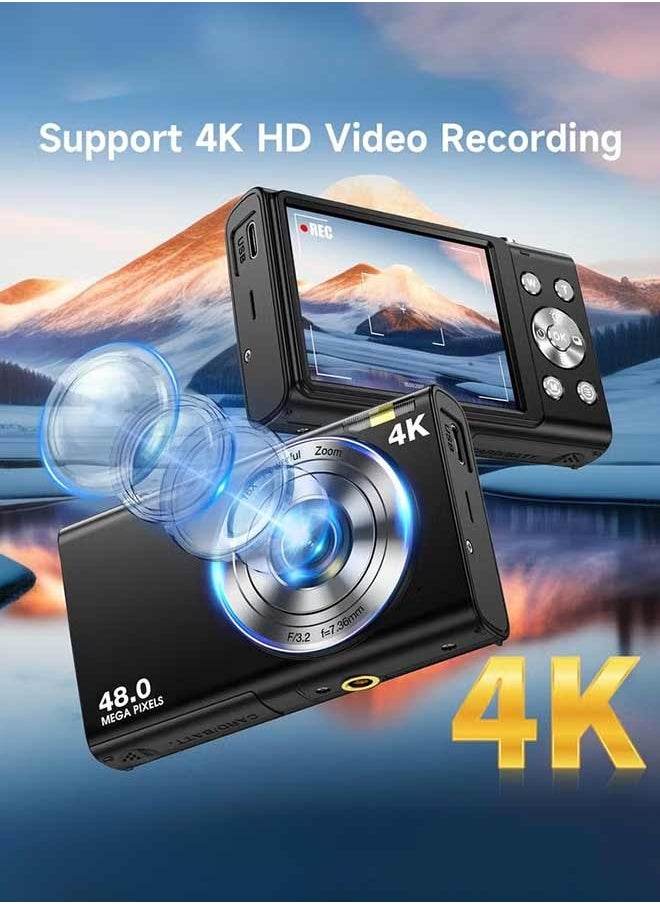 IqwiCam Digital Camera, Autofocus UHD 4K Point and Shoot Cameras with 64GB Card Vlogging Camera , 48MP Camera Digital with 16X Zoom Anti Shake  - Image 3