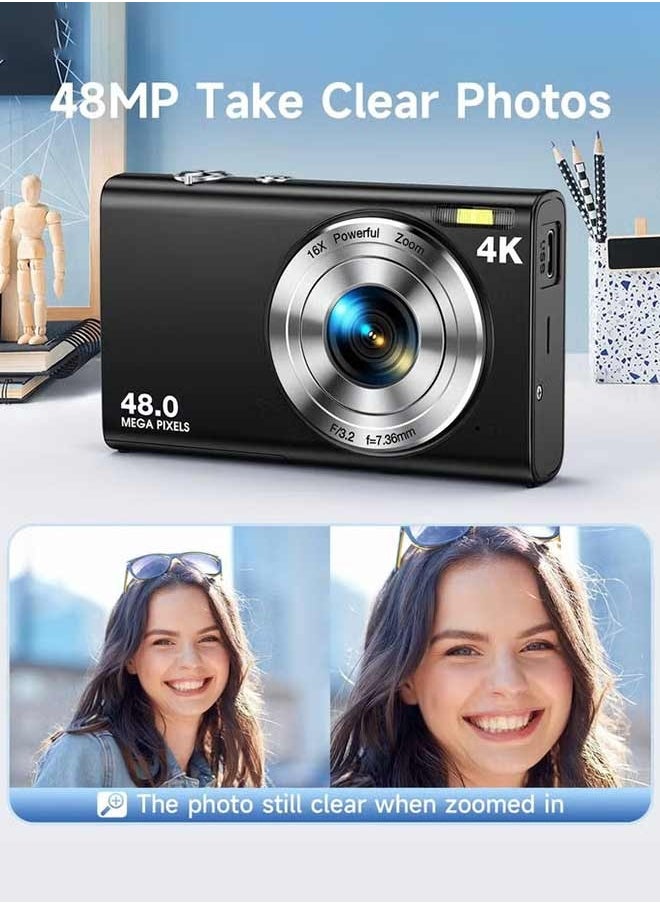 IqwiCam Digital Camera, Autofocus UHD 4K Point and Shoot Cameras with 64GB Card Vlogging Camera , 48MP Camera Digital with 16X Zoom Anti Shake  - Image 5