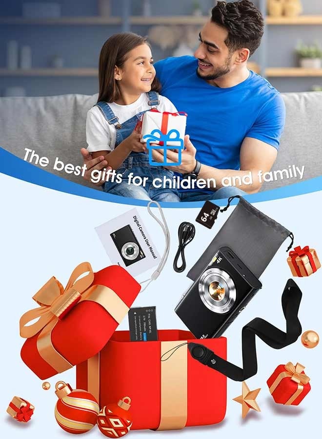 Digital Camera, Autofocus UHD 4K Point and Shoot Cameras with 64GB Card Vlogging Camera , 48MP Camera Digital with 16X Zoom Anti Shake
