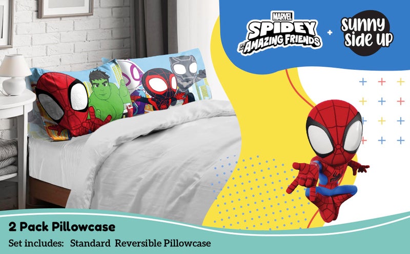 Sunny Side Up Marvel Spidey & His Amazing Friends 2 Pack Reversible Pillowcases - Double Sided Pillow Covers Features Spiderman, Ghost Spider & Miles Morales, Kids Super Soft Superhero Bedding - Image 2