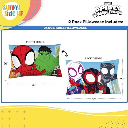 Sunny Side Up Marvel Spidey & His Amazing Friends 2 Pack Reversible Pillowcases - Double Sided Pillow Covers Features Spiderman, Ghost Spider & Miles Morales, Kids Super Soft Superhero Bedding - Image 3