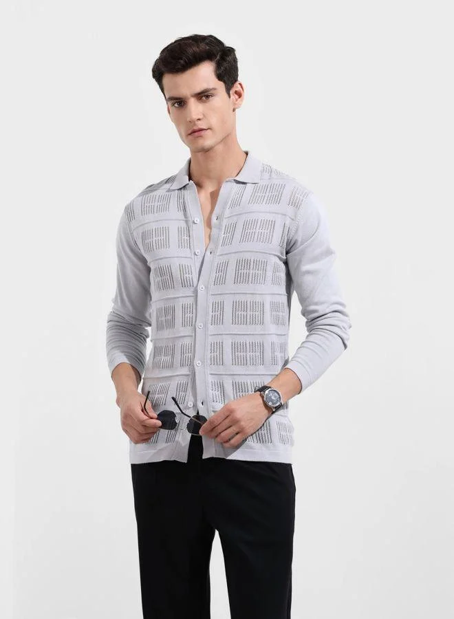 The Indian Garage Co Men Slim Fit Textured Polo Collar Half Sleeves Shirt