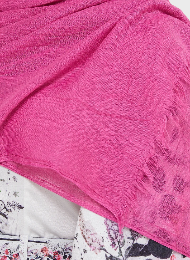 Khizana Frayed Edge Cotton Mix Long Hijab Scarf