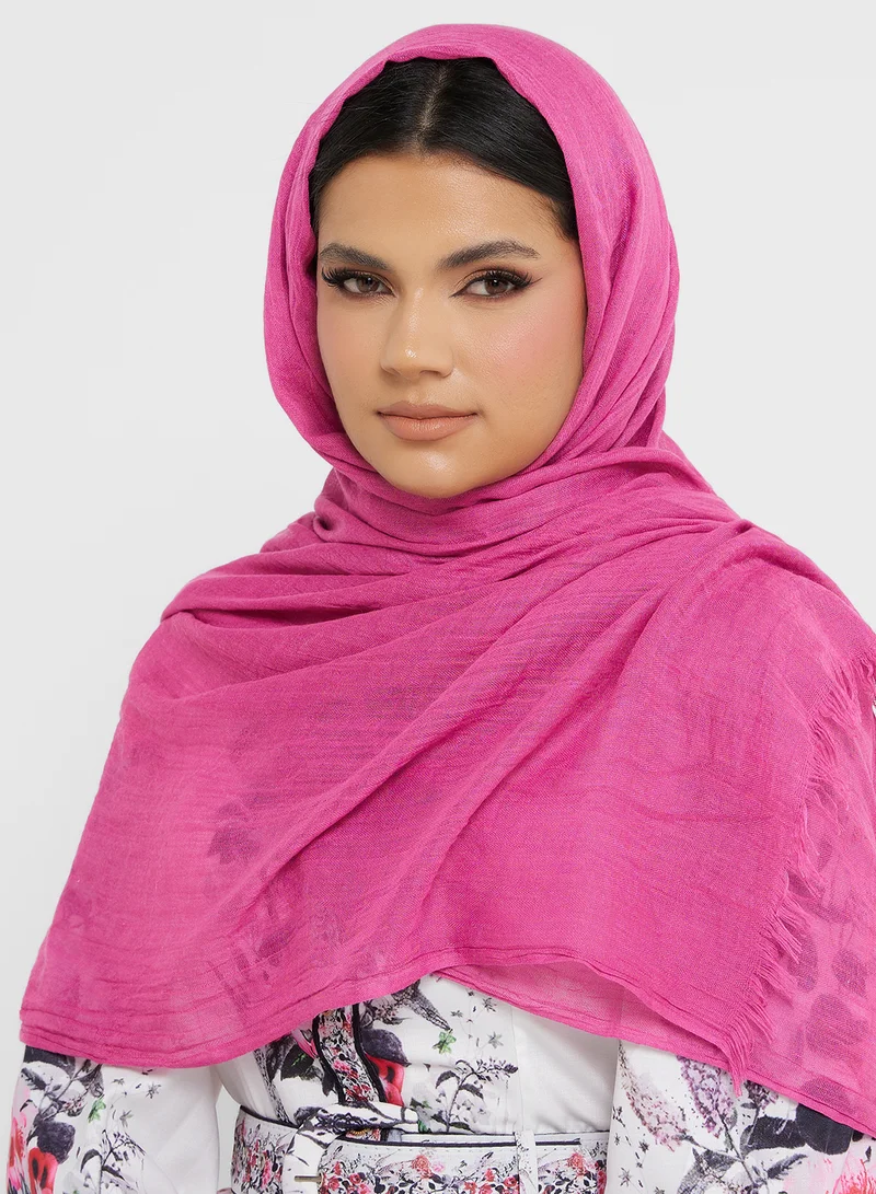 Khizana Frayed Edge Cotton Mix Long Hijab Scarf