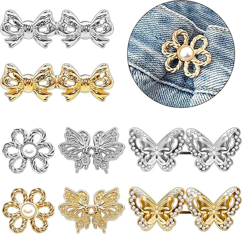 8Pieces Adjustable Metal Waist Button Tighteners Pants Tighteners Buckles Without Sewing for Jeans Trousers Stretchable Waistband Clip for Jeans - Image 2