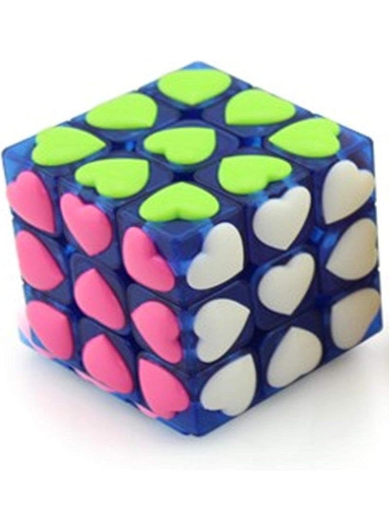 YJ Love Cube Transparent Blue 3x3 Heart Puzzle – Unique Romantic Speed Cube with Smooth Turning and Collectible Design - Image 1