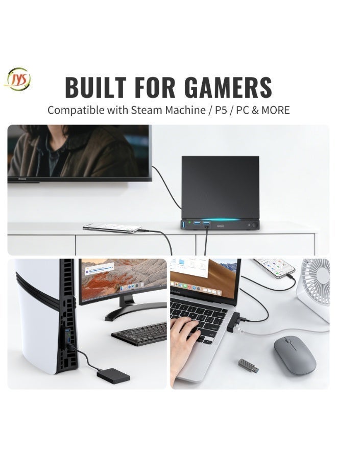 JYS A universal hub compatible with multiple platforms, including Steam Machines, PS5, PCs and laptops. With ultra-fast 5 Gbps transfer speeds—up to 10 times faster than USB 2.0—it is ideal for gaming peripherals, storage and file transfers. - Image 5