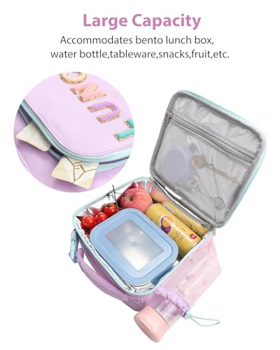 Amersun Kids Insulated Lunch Box- Water-Resistant, Reusable Cute Lunch Tote Bag with Water Bottle Holder & Multi-Pocket-Ideal for Ages 3+ Girls,School,Travel-Light Purple - Image 3