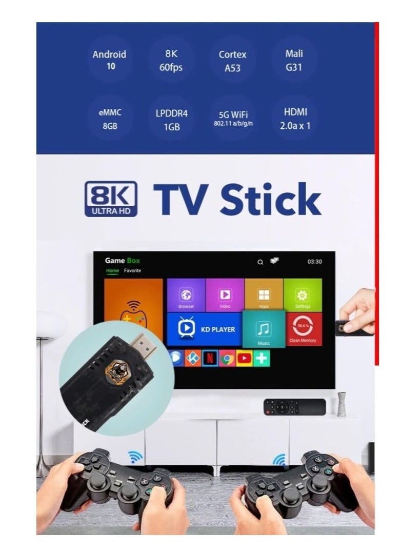 ELTRAZONE - Compact Mini 8K Retro Games Stick with Offering A Collection of 10,000 Classic Video Games, Paired with A 2.4G Wireless Controller and Dual System Compatibility - Image 1