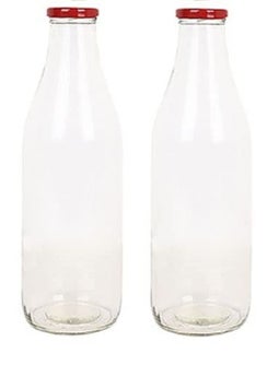 Mkd2 Rise Mkd2 Rise Set of 2 500 ml Each Glass Milk Bottle With Red Metal Lid for Water Smoothie Juices Reusable Suitable For Fridge Storage 