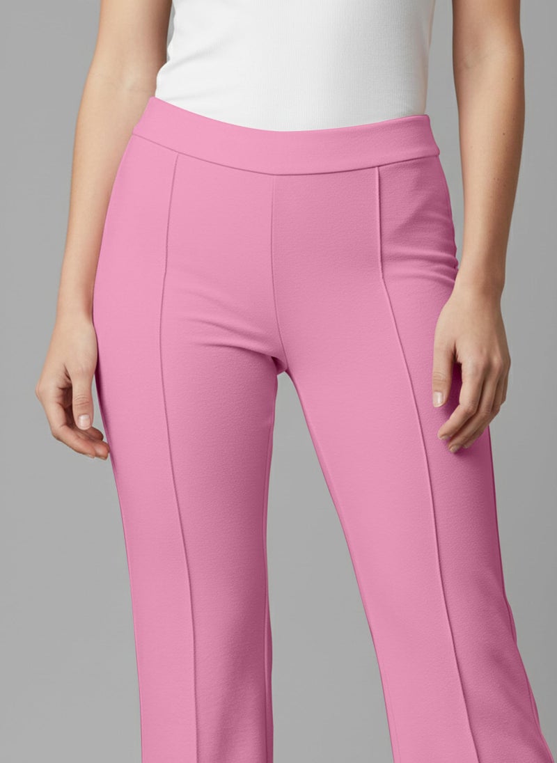 Mehrang Cotton Blend Bootcut Parallel Trouser High Rise Pants for Women Regular Fit, Bellbottom Straight High Rise Pants for Womens (26, BABYPINK) - Image 4