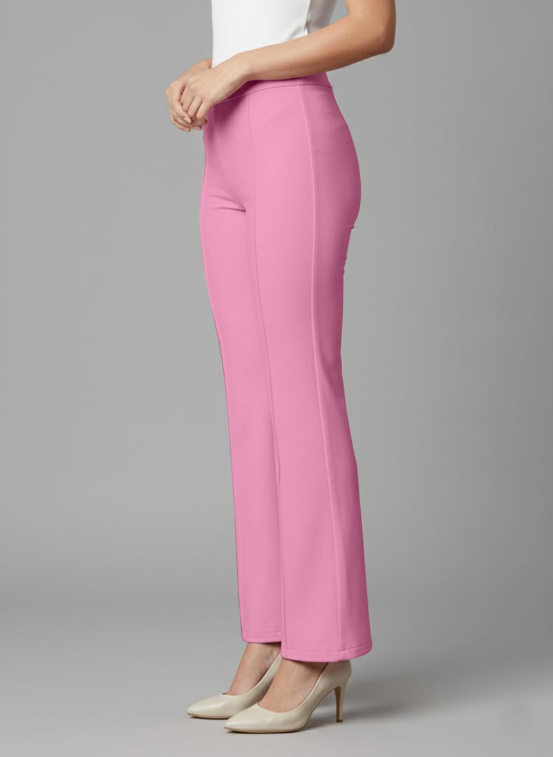 Mehrang Cotton Blend Bootcut Parallel Trouser High Rise Pants for Women Regular Fit, Bellbottom Straight High Rise Pants for Womens (26, BABYPINK) - Image 3