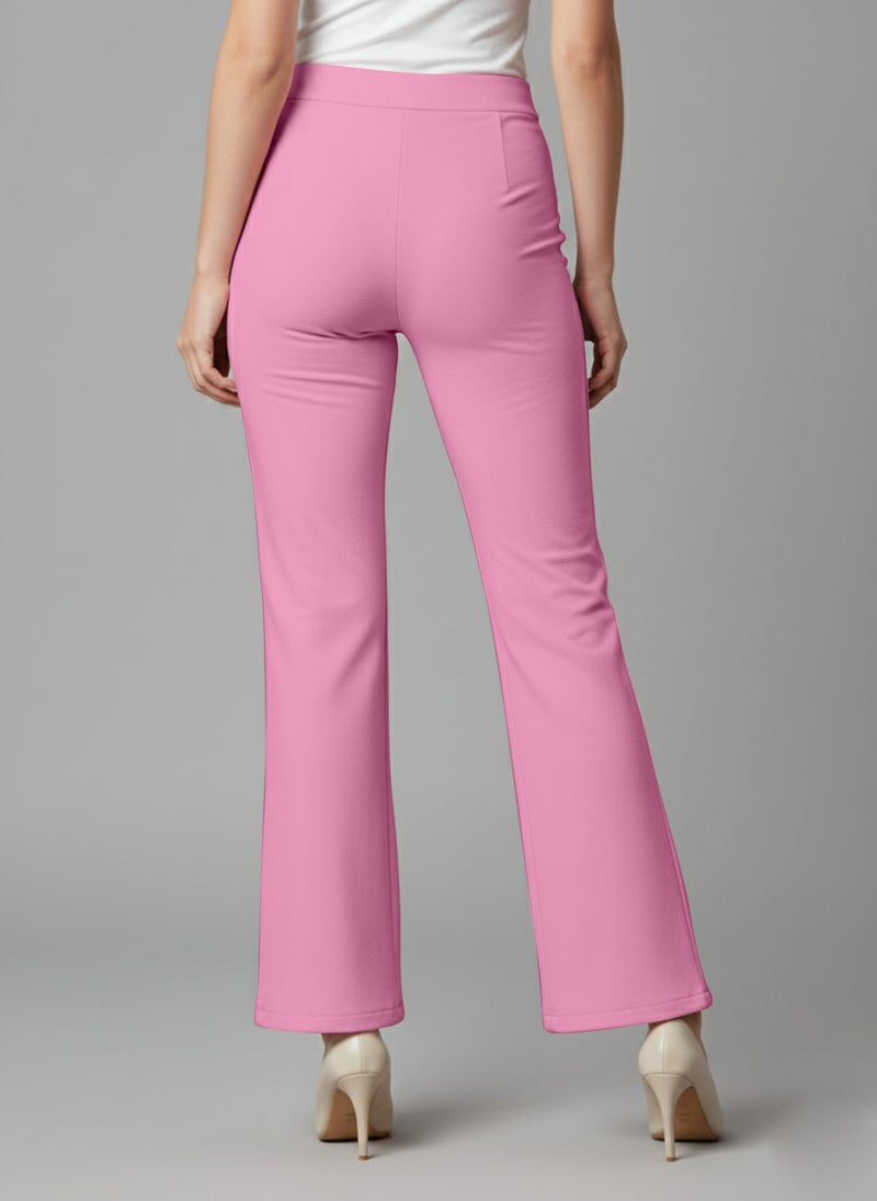 Mehrang Cotton Blend Bootcut Parallel Trouser High Rise Pants for Women Regular Fit, Bellbottom Straight High Rise Pants for Womens (26, BABYPINK) - Image 2