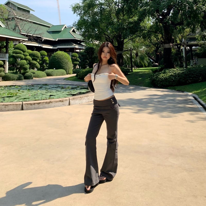 Pokiovo American Retro Metal Low Waist Flared Cargo Pants - Image 2