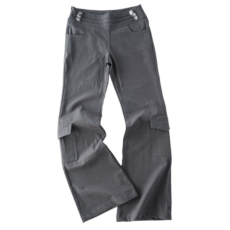 Pokiovo American Retro Metal Low Waist Flared Cargo Pants - Image 5