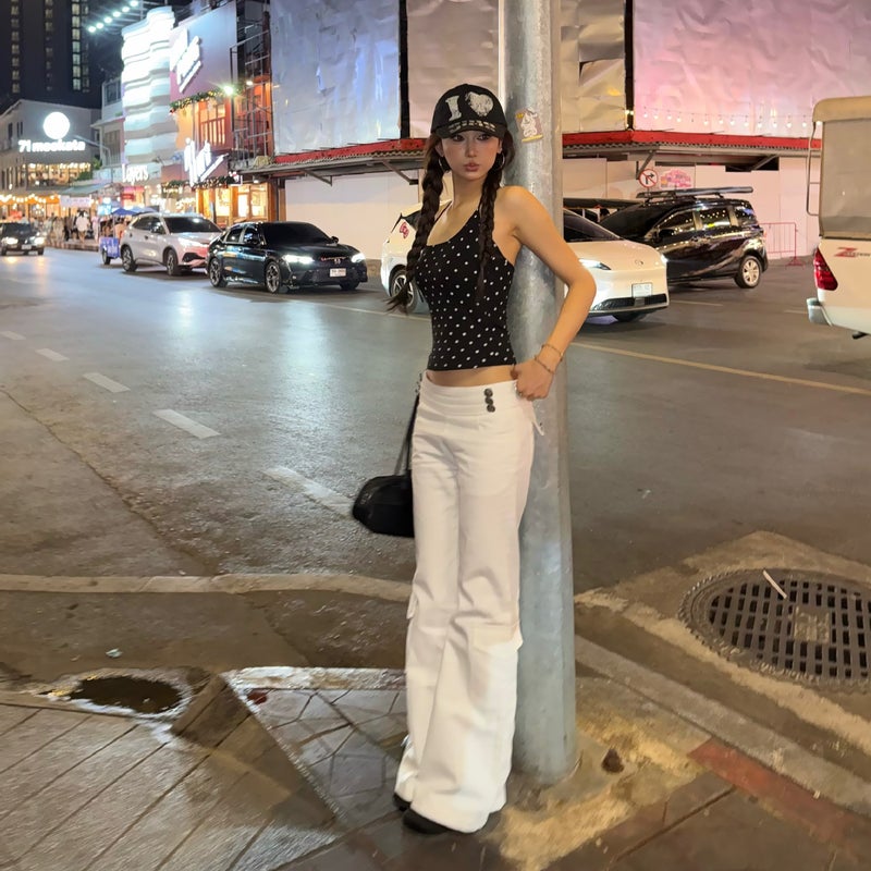 Pokiovo American Retro Metal Low Waist Flared Cargo Pants - Image 3