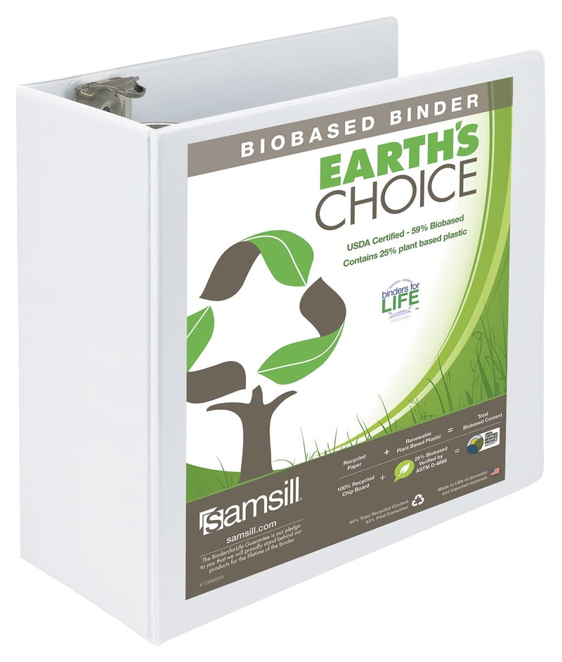 Samsill Plant-Based 5 Inch Durable D- Ring, Made in USA, View Binder, Eco-Friendly, USDA Certified Biobased, White - Image 1