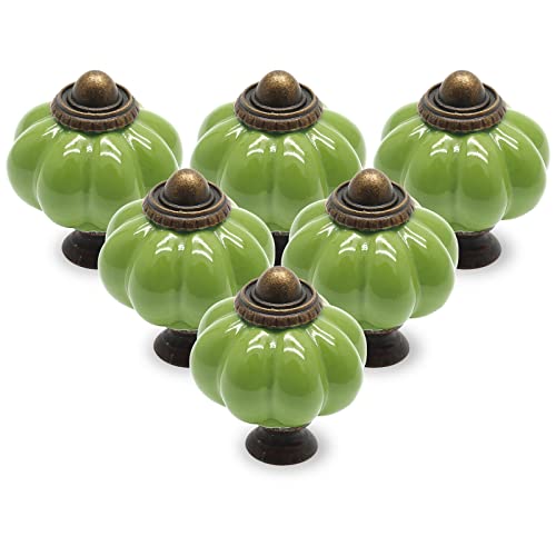 Seimneire 12pcs Grass Green Pumpkin Knobs, Vintage Ceramic Cabinet Handles, Drawer Pulls for Dresser and Door With Mounting Screws - Image 1