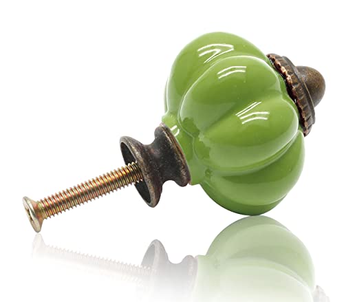 Seimneire 12pcs Grass Green Pumpkin Knobs, Vintage Ceramic Cabinet Handles, Drawer Pulls for Dresser and Door With Mounting Screws - Image 3