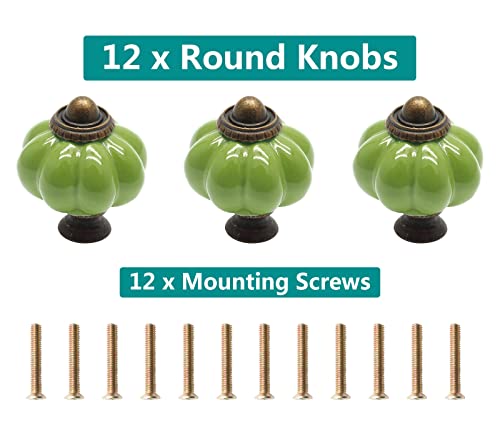 Seimneire 12pcs Grass Green Pumpkin Knobs, Vintage Ceramic Cabinet Handles, Drawer Pulls for Dresser and Door With Mounting Screws - Image 2