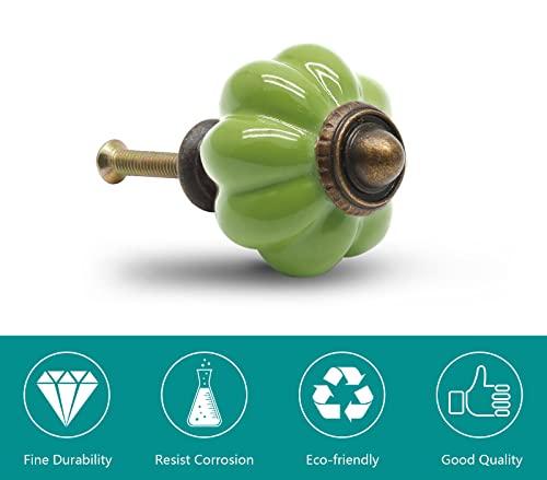 Seimneire 12pcs Grass Green Pumpkin Knobs, Vintage Ceramic Cabinet Handles, Drawer Pulls for Dresser and Door With Mounting Screws - Image 4