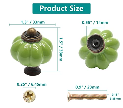Seimneire 12pcs Grass Green Pumpkin Knobs, Vintage Ceramic Cabinet Handles, Drawer Pulls for Dresser and Door With Mounting Screws - Image 5