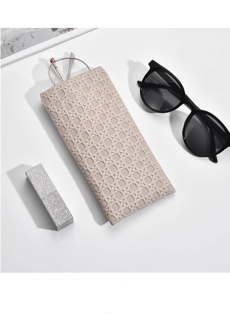 Eyeglasses Bags 2PCS, 1PC Atrous with 1PC Almond Eyeglasses Bags, Sunglasses Soft PU Leather Pouch, Vine Woven Pattern Rectangular Bag, Optical Frame and Spectacle Case, Universal Glasses Case for Men Women Children, Ideal Gift for Multiply-Function Use Bag. - Image 2