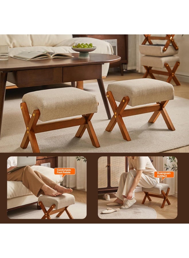 والالا مسند قدم خشبي متعدد الوظائف قابل للطي، مسند قدم عثماني، مسند قدم تحت المكتب، مقعد لتغيير الأحذية مع وسادة قدم ناعمة قابلة للإزالة، مقعد مدخل للمنزل والمكتب - Image 4