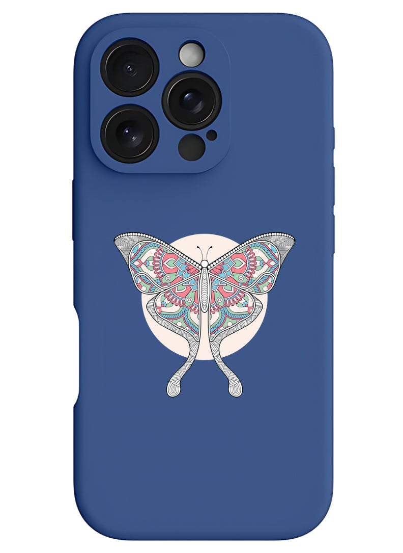 Theodor iPhone 16 Pro Max Blue Protective Slim Fit Case Liquid Silicone Cover with Full Body Protection Anti-Scratch Shockproof Case For iPhone - Buterfly  - Image 1