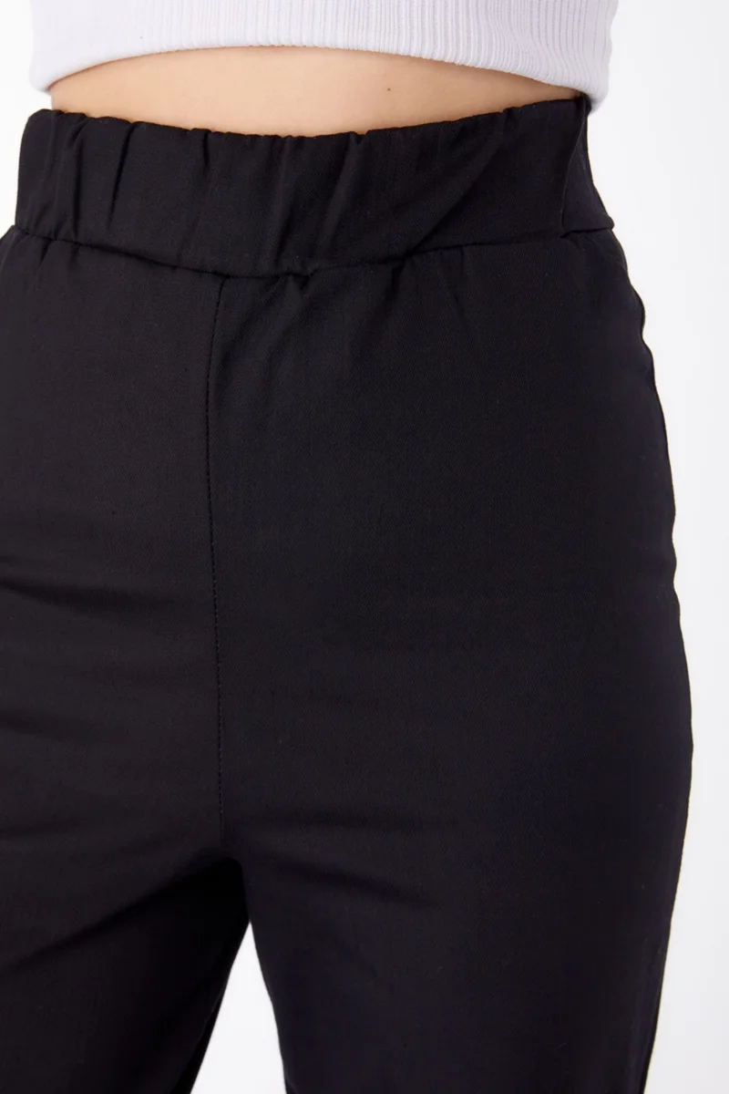 Tofisa Plain Mid Women's Black Elastic Waist Jeans - 25309