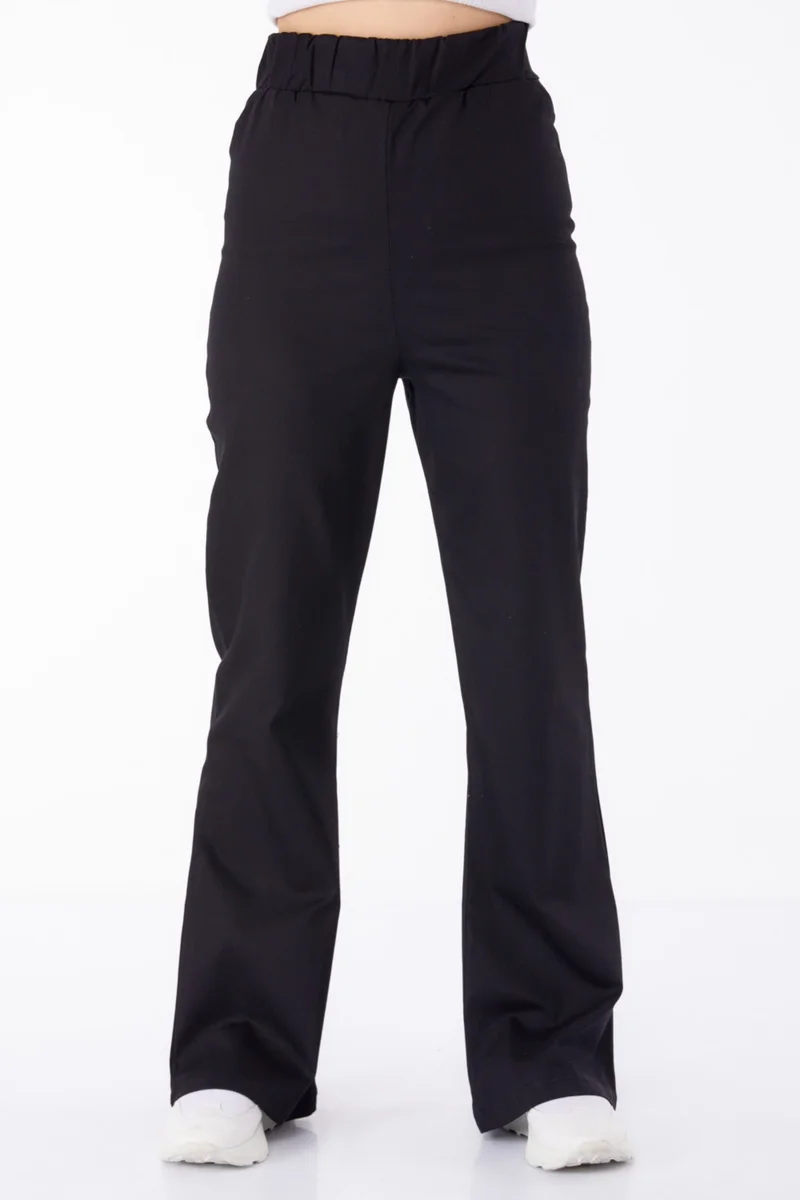 Tofisa Plain Mid Women's Black Elastic Waist Jeans - 25309