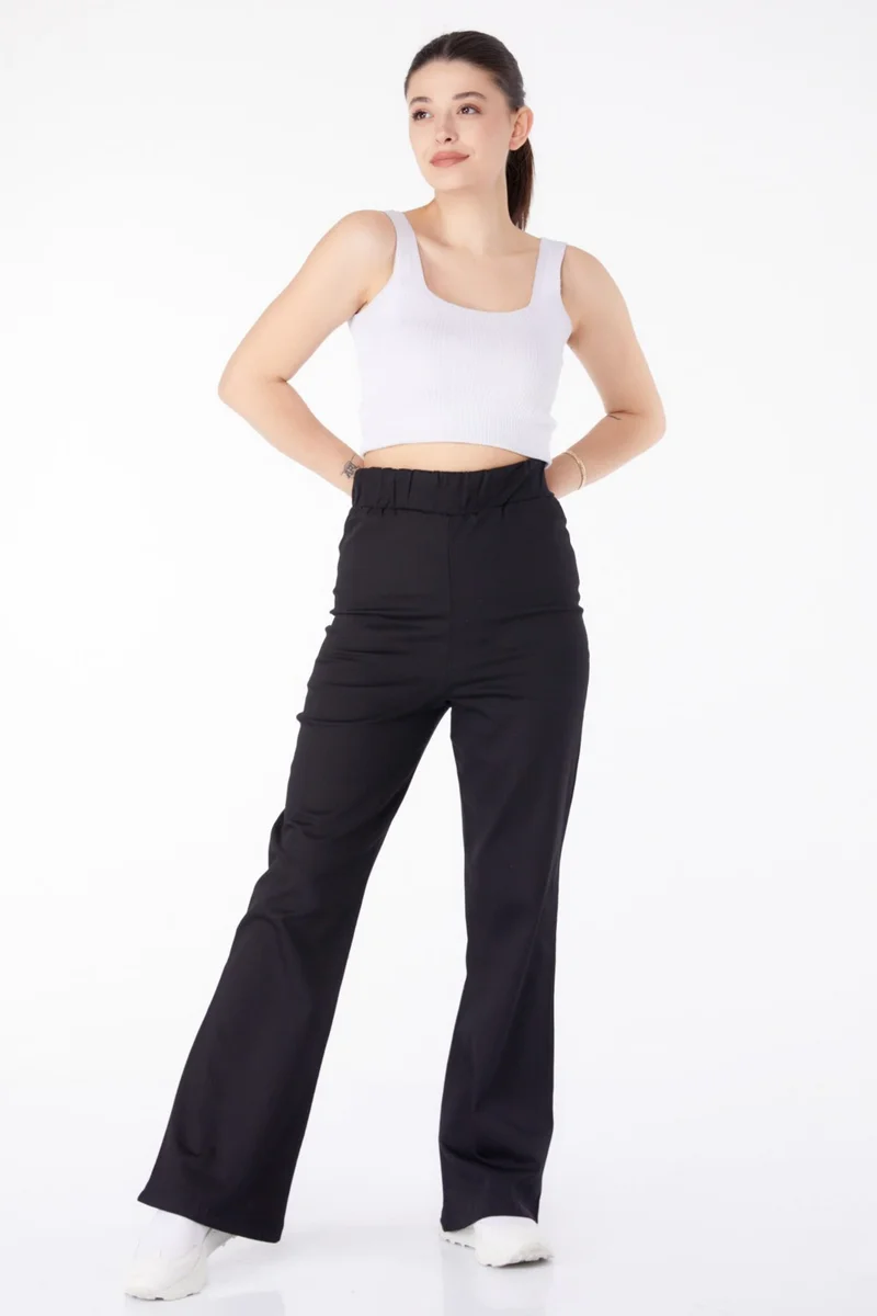 Tofisa Plain Mid Women's Black Elastic Waist Jeans - 25309