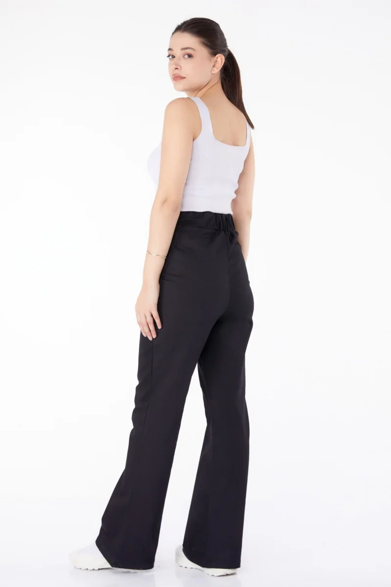 Tofisa Plain Mid Women's Black Elastic Waist Jeans - 25309