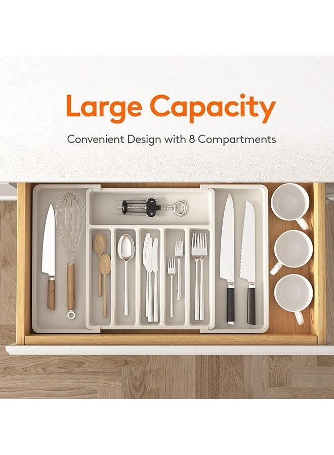 Berma Baby Silverware Drawer Organizer, Expandable Utensil Tray for Kitchen, BPA Free Flatware and Cutlery Holder, Adjustable Plastic Storage for Spoons Forks Knives, Large, White  - Image 2