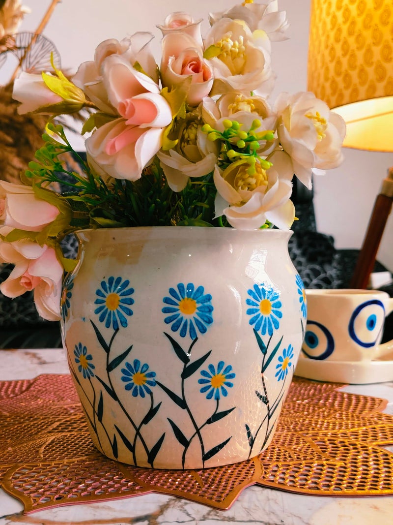 Niyara Ceramic planters pots for Indoor Outdoor Home, Garden Office Decor Balcony Planters Gamla Flower Size Small 6 inches (Ocean Bloom) - Image 1