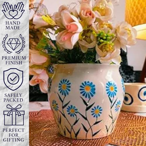 Niyara Ceramic planters pots for Indoor Outdoor Home, Garden Office Decor Balcony Planters Gamla Flower Size Small 6 inches (Ocean Bloom) - Image 4