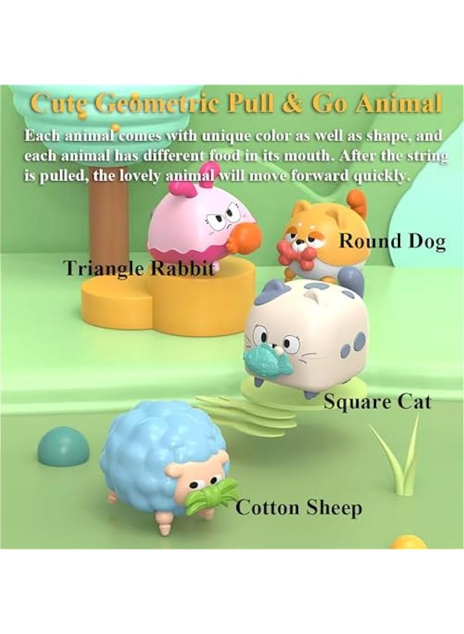 Pull  Go Animal Toy for Kids, Creative Geometric Crawling Toy Pull and Go Car Toy Pull String Sheep Toy Wind-up Car Toy Walking Animal Toy Montessori Toy for Babies (Cotton Sheep) - Image 2