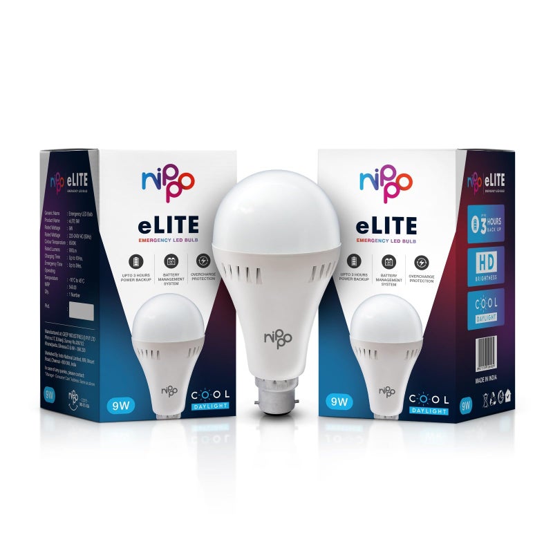 Nippo eLITE Rechargeable Emergency Inverter LED Bulb - 9W (Cool Day Light), Warranty 1 Year, Voltage Surge Protection-Pack of 2 - Image 4