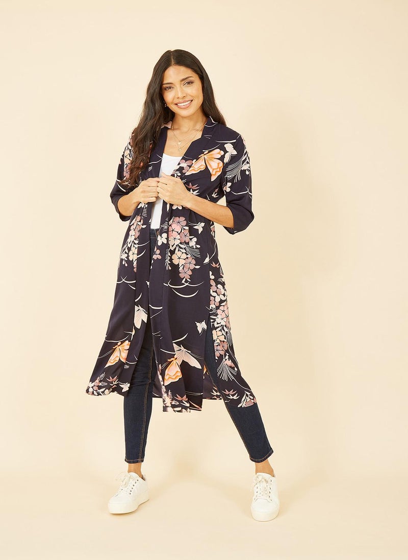 Yumi Satin Butterfly Print Long Kimono  - Image 1