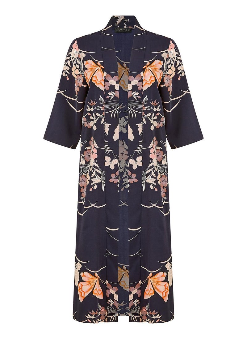 Yumi Satin Butterfly Print Long Kimono  - Image 5