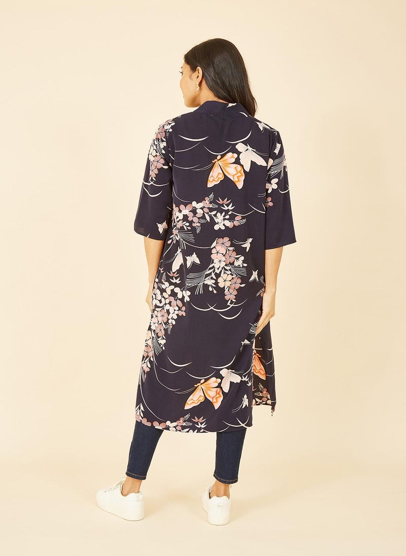 Yumi Satin Butterfly Print Long Kimono  - Image 4
