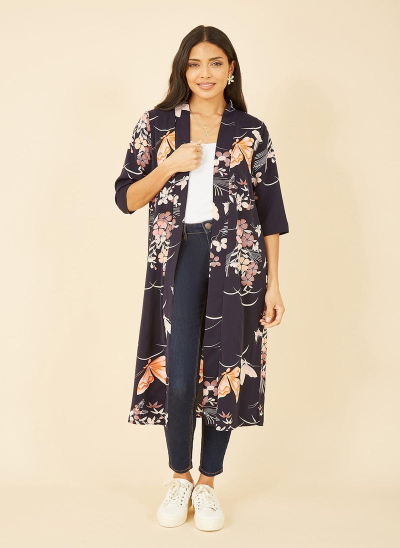 Yumi Satin Butterfly Print Long Kimono  - Image 3