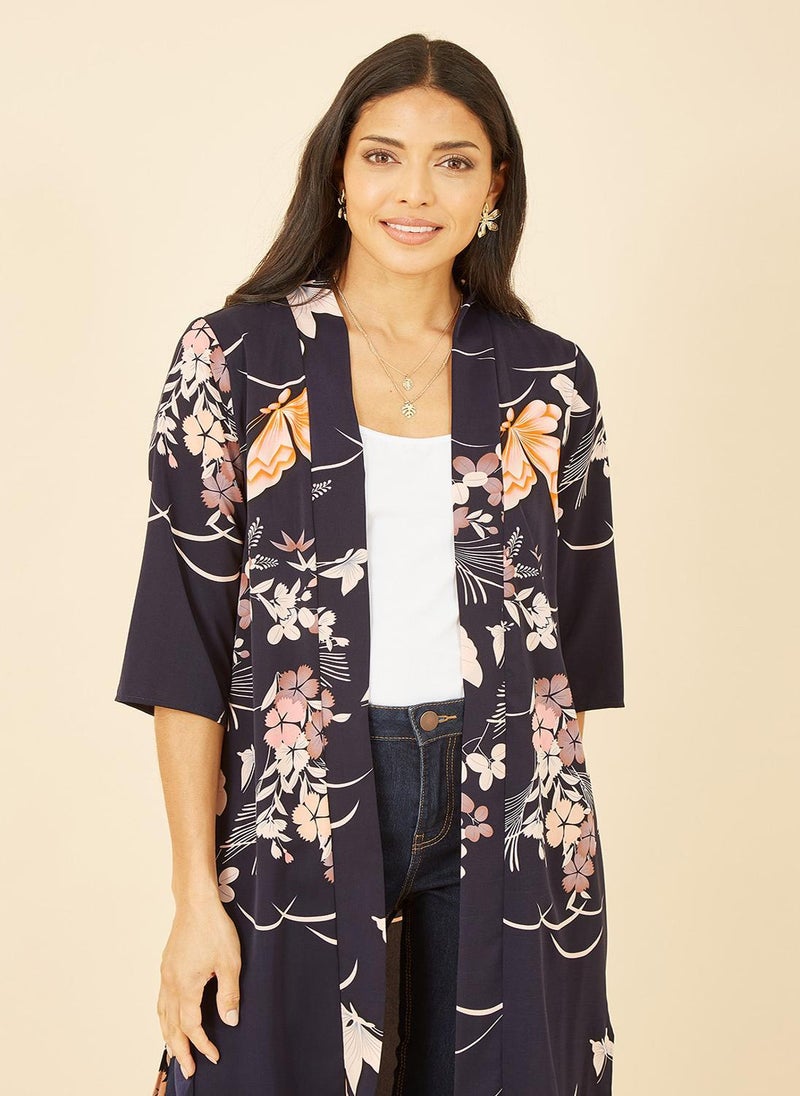 Yumi Satin Butterfly Print Long Kimono  - Image 2